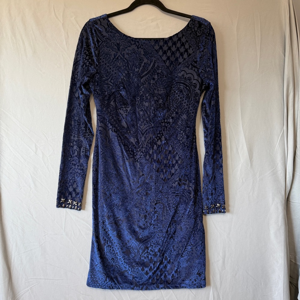 Venus Womens Velvet Burnout Midi Dress M Blue Sequins Whimsigoth Fairy Grunge